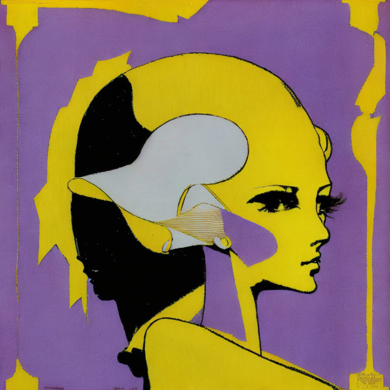 Colorful pop art portrait of woman with yellow silhouette and torn paper effect