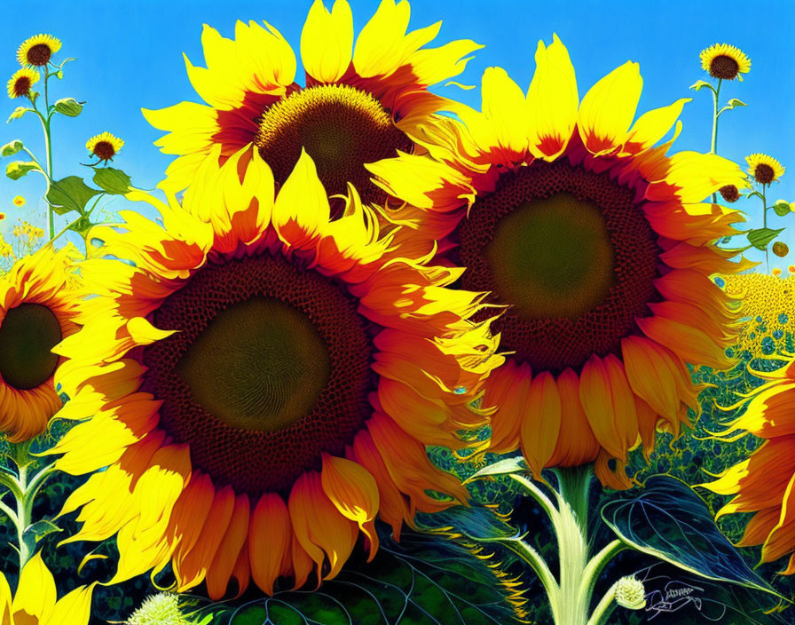 Vibrant sunflowers against vivid blue sky