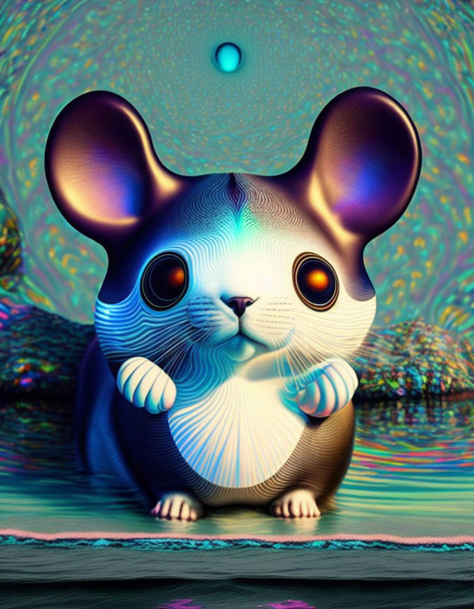 Colorful Stylized Chinchilla on Psychedelic Background