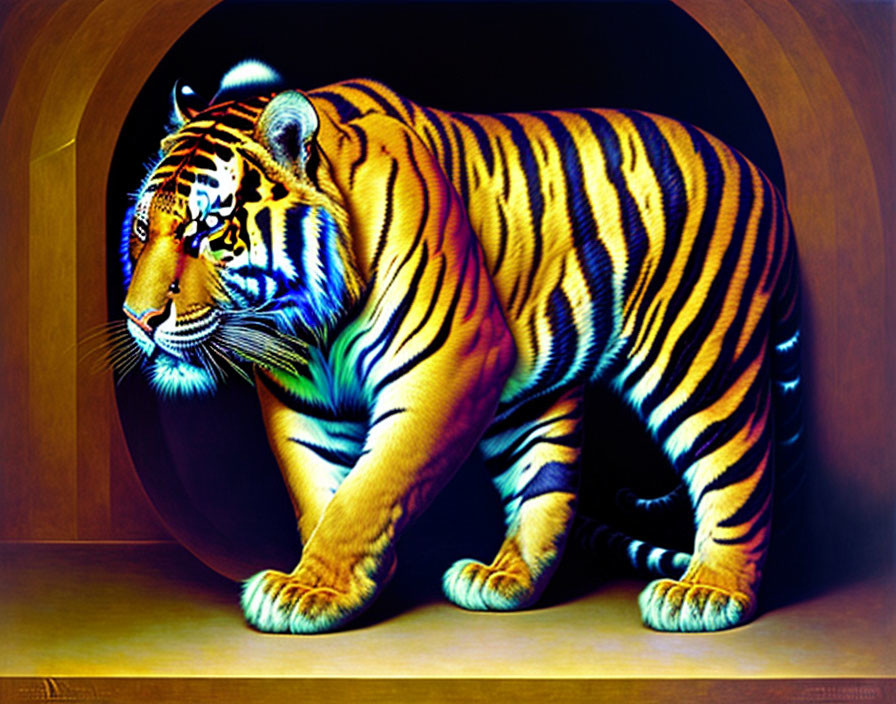 Colorful Tiger Painting Emerges from Darkness