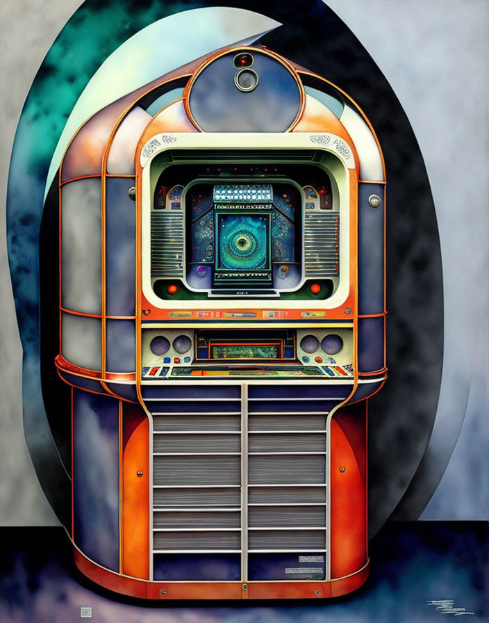 Colorful Vintage Jukebox Painting with Psychedelic Design