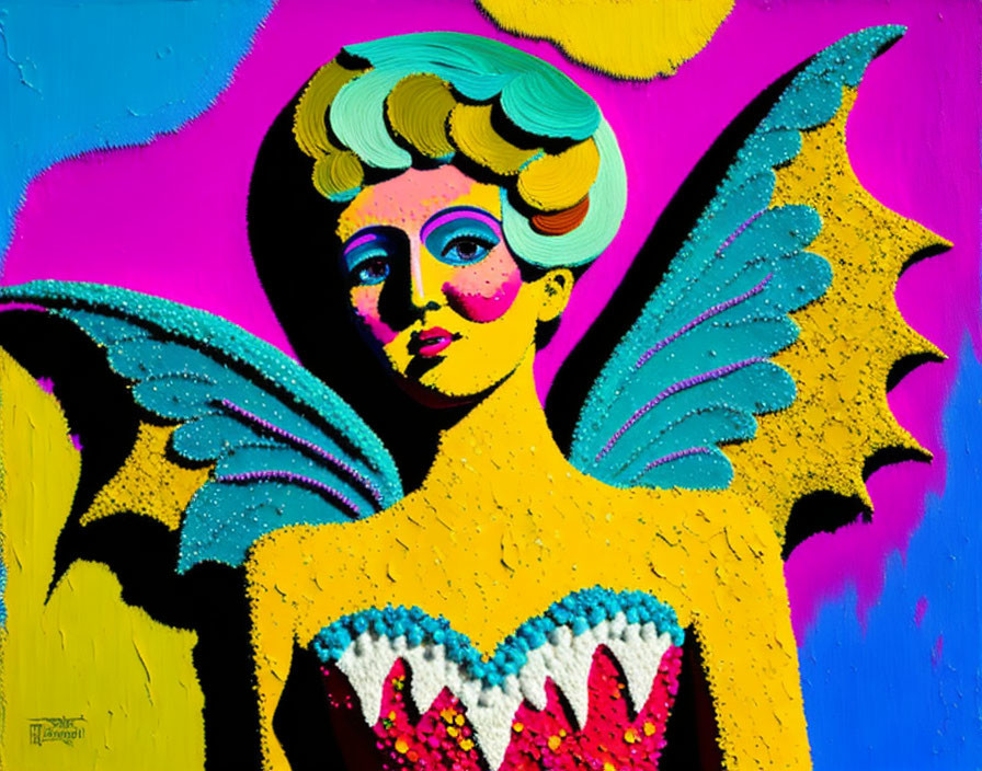 Colorful Pop-Art Portrait with Angel Wings