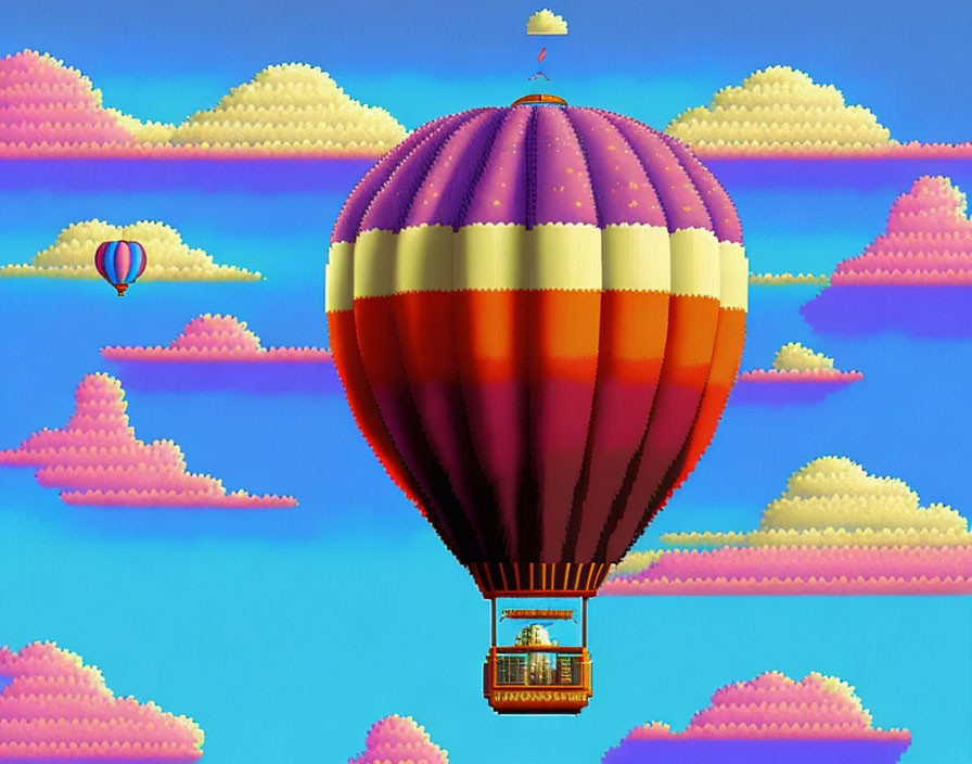 Colorful hot air balloons in vibrant sky scene.