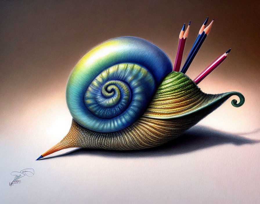 Colorful Shell Snail Carrying Colored Pencils Integration