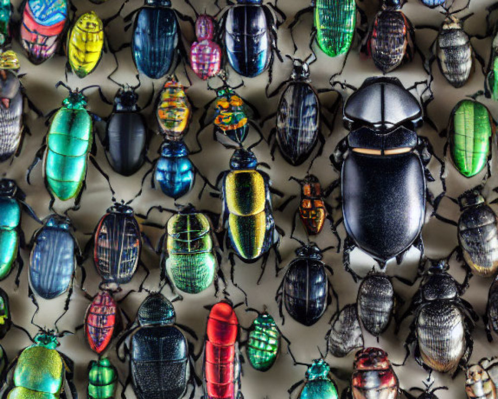 Colorful Beetle Specimens Displayed in Neat Rows