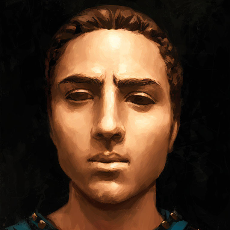 Warm-Toned Digital Portrait with Brush Strokes on Dark Background