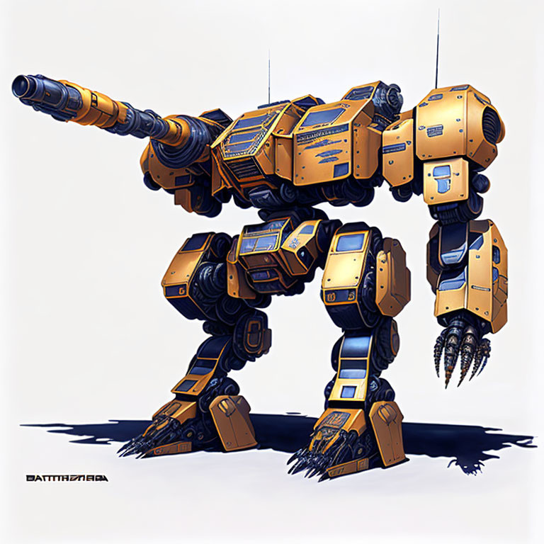 Quadrupedal Mech with Heavy Artillery and Cannon on Back