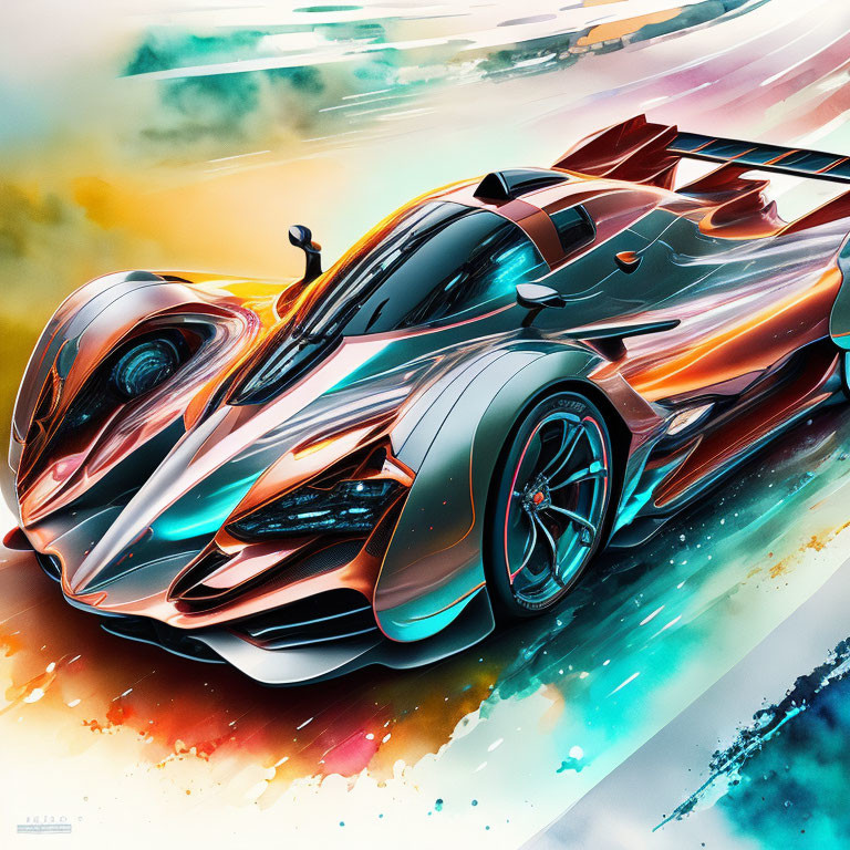 Sleek Futuristic Sports Car in Vibrant Art Style