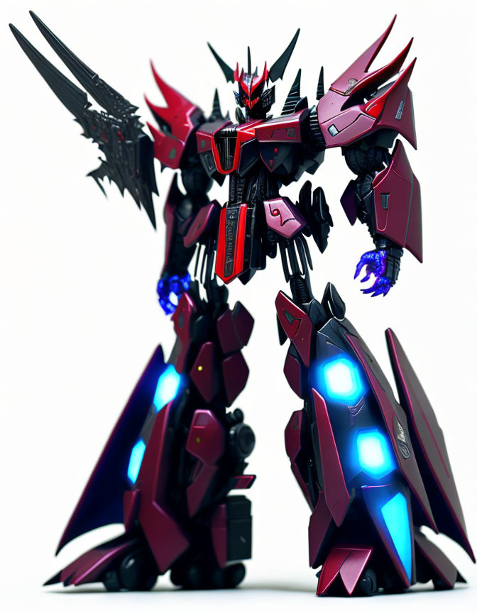 Imposing high-tech robot with red armor and demonic visage