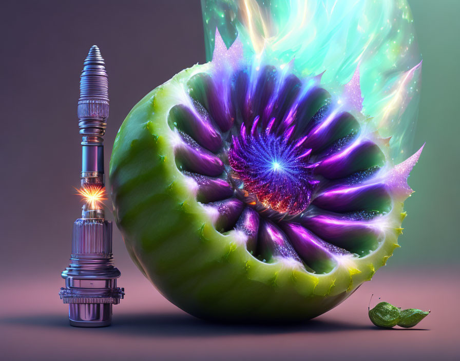 Spark plug ignites energy explosion in sliced fruit artwork