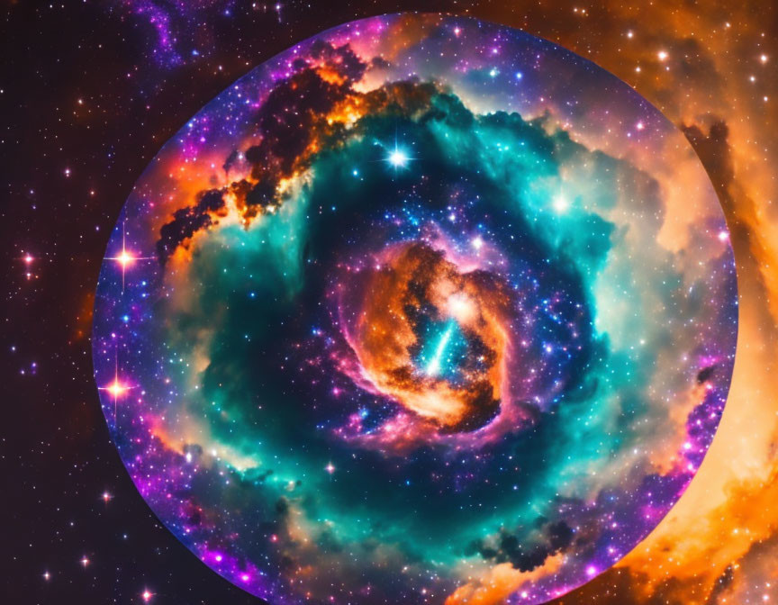 Colorful Nebula with Blue, Orange, and Purple Starscape