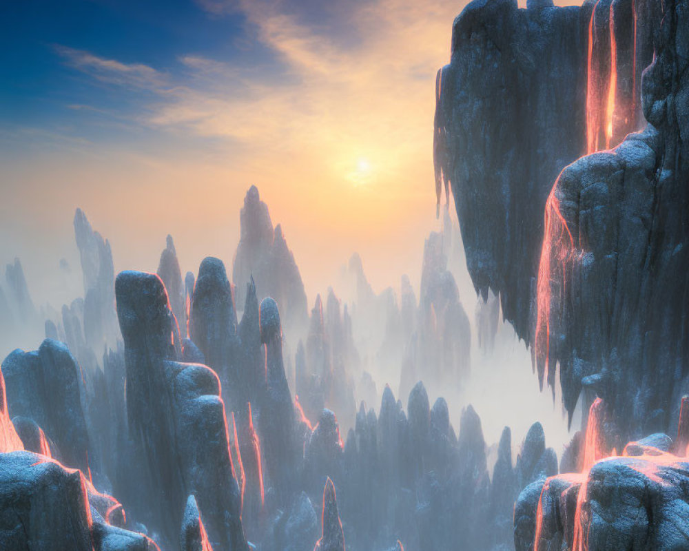 Snow-capped peaks under pastel sky at sunrise