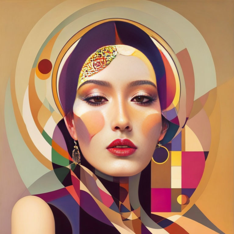 Colorful Geometric Headscarf Portrait with Blended Background