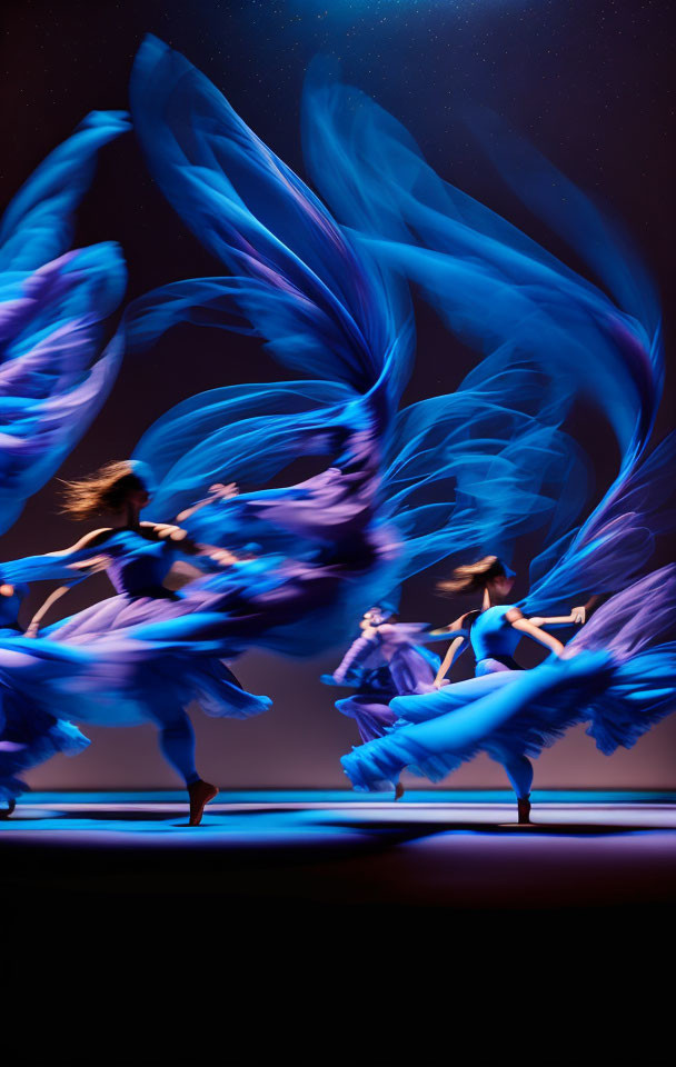 Dynamic Blue Dancers in Flowing Motion