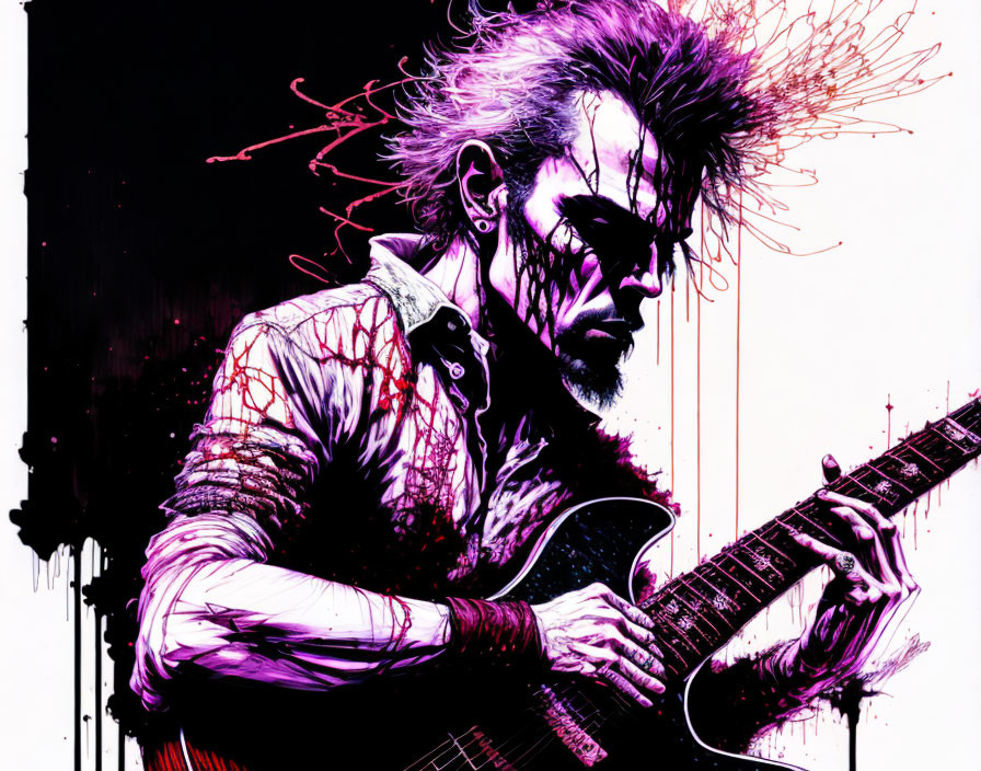 Vibrant illustration of person with mohawk playing electric guitar