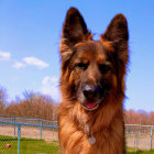 Digital artwork: German Shepherd in armor with medieval town and two moons