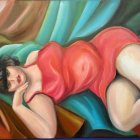 Stylized painting of a sleeping woman in harmonious colors