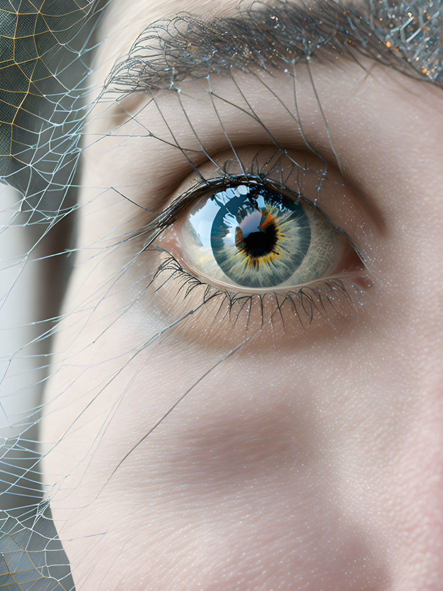 Detailed Human Eye with Fractal Patterns and Reflections