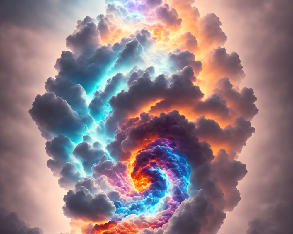 Colorful Swirling Cloud Formation Resembling Fiery Galaxy