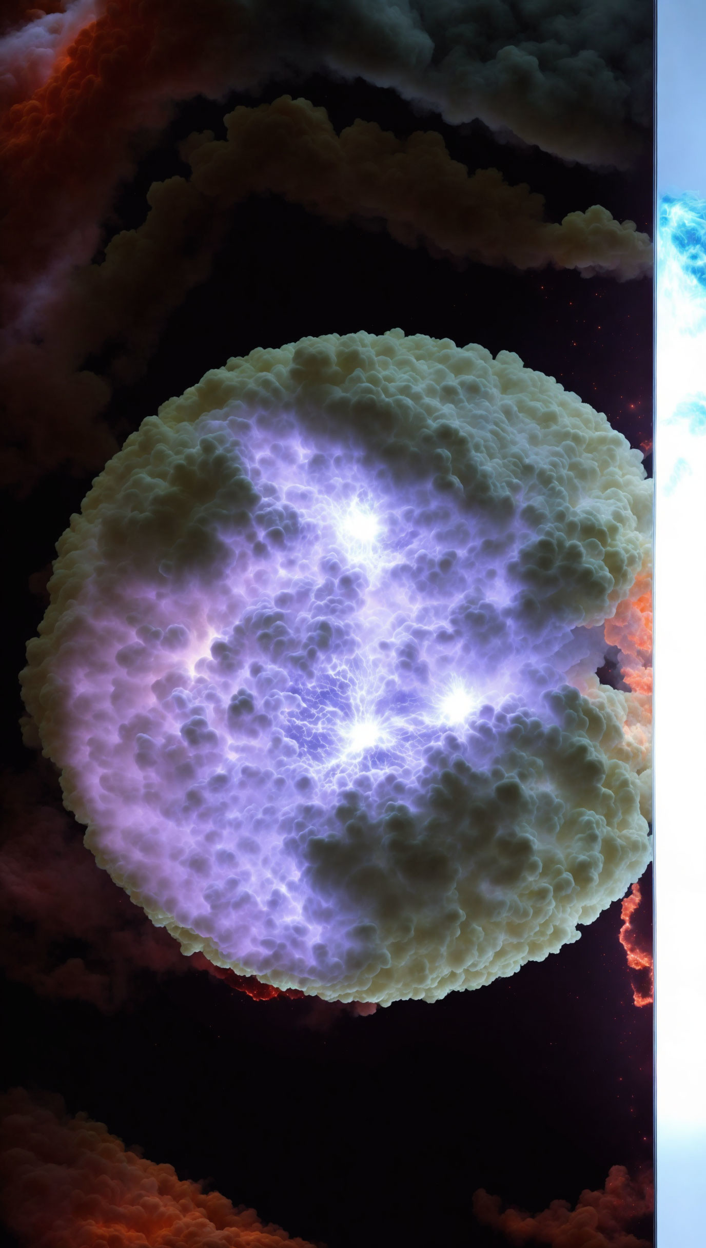 Detailed Vertical Celestial Sphere with Glowing Core & Textured Clouds