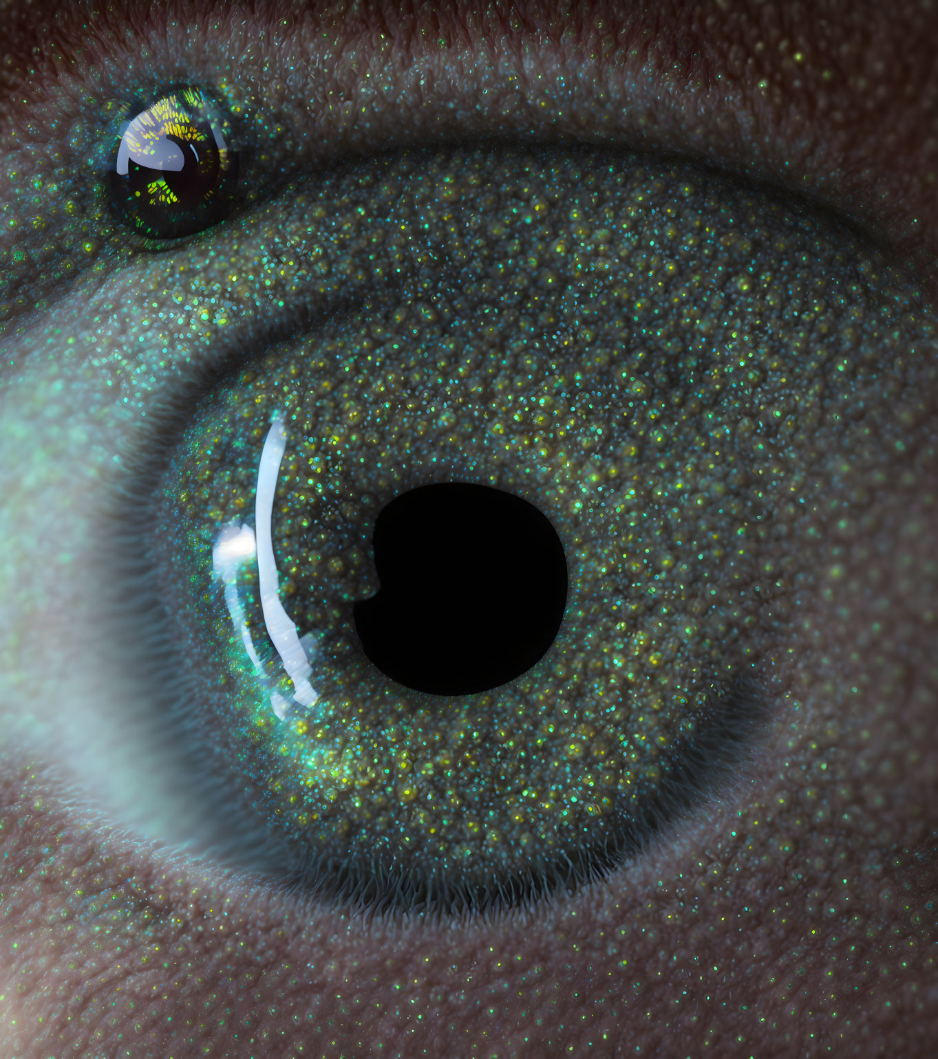 Detailed Close-Up of Sparkling Green Iris and Dilated Pupil