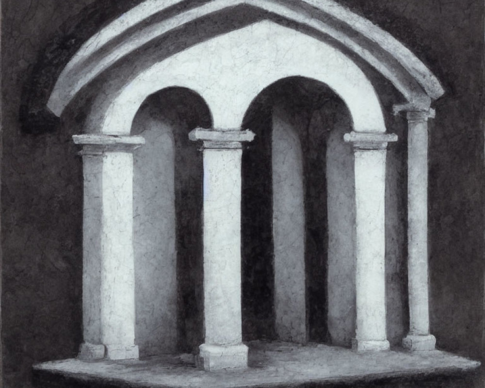 Classical architectural structure with arches and columns on textured background