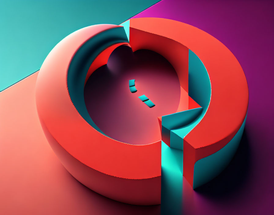 Colorful 3D letter 'Q' on split red and teal background