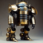 Steampunk-style robot with knight-like armor on neutral background