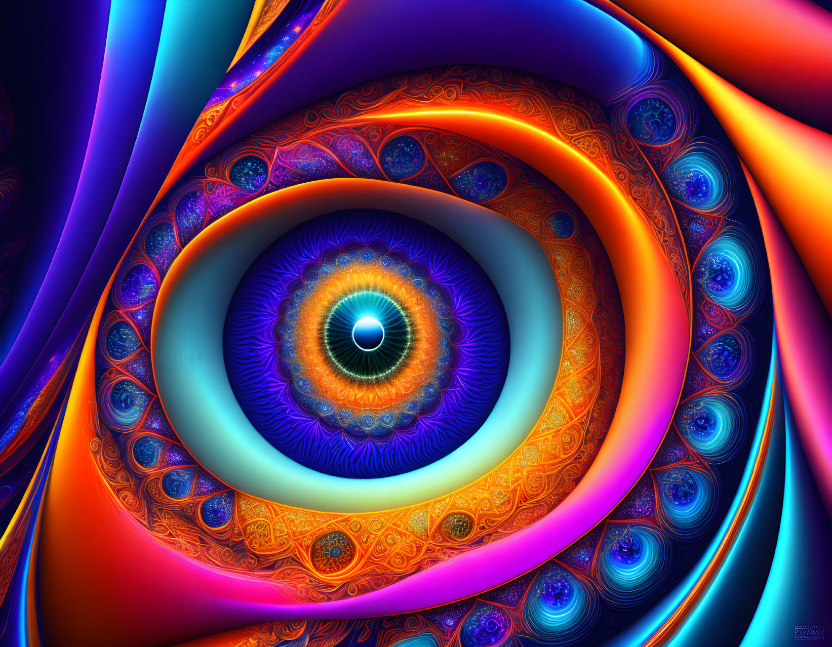 Colorful Fractal Eye Design in Blue, Orange & Purple