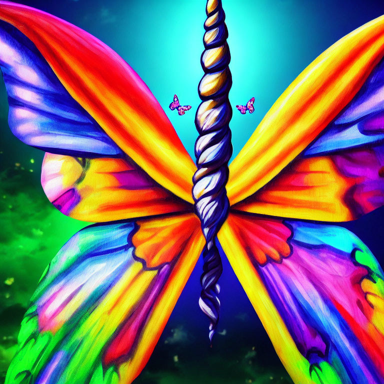 Colorful Butterfly Illustration with Braided Body and Multi-Hued Wings