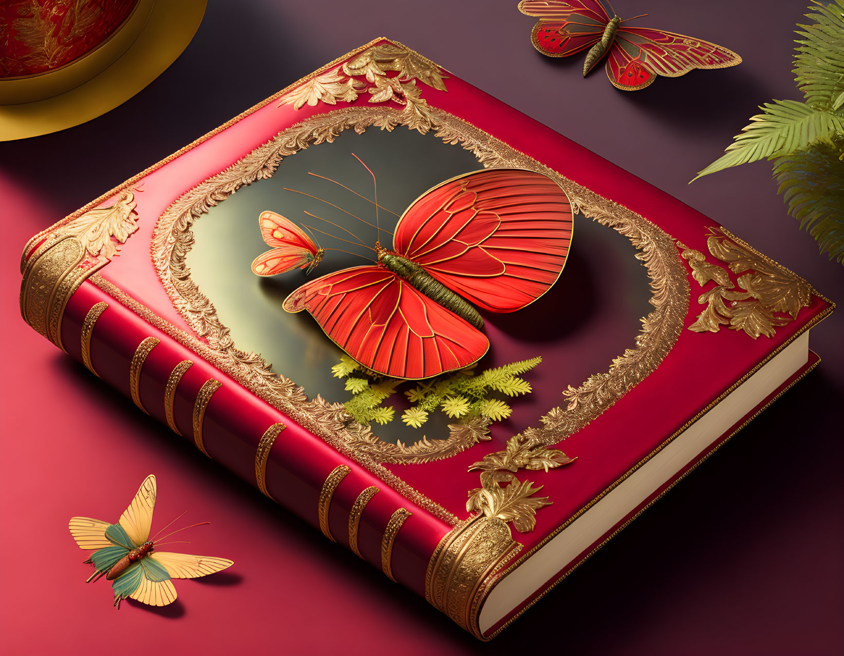 Red and Gold Butterfly Book Cover with Maroon Background