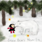 Child in Red Coat Meets Polar Bear in Snowy Forest with Golden Leaves