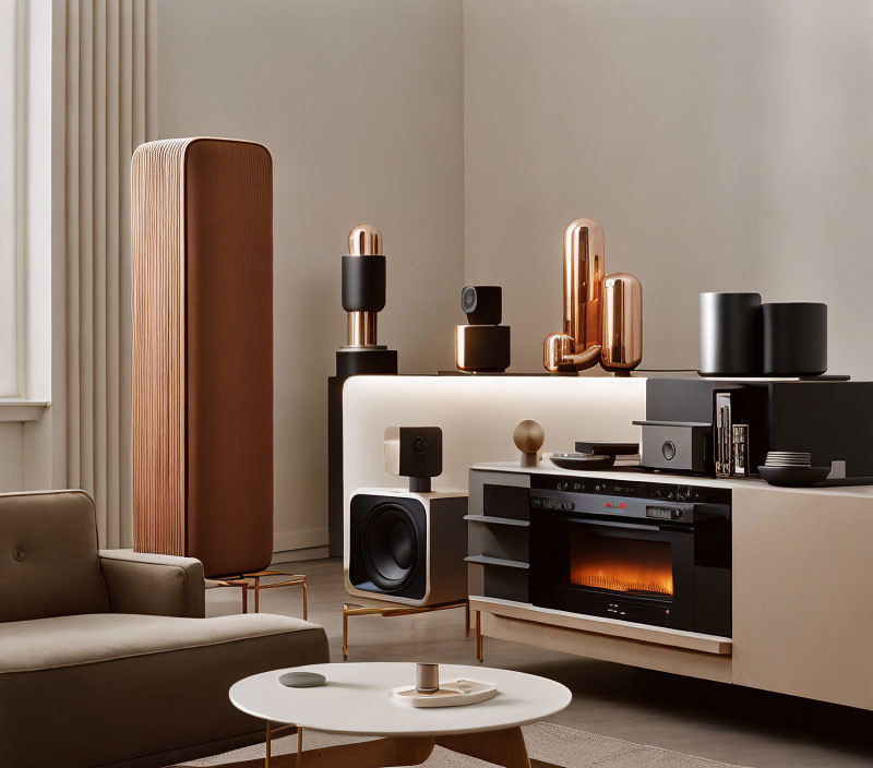 High-End Audio Equipment & Minimalistic Decor in Modern Living Room