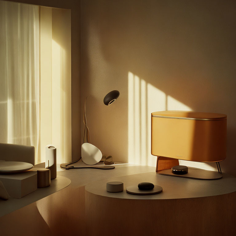 Sunlit modern room with sleek lamp and elegant sideboard