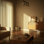 Sunlit modern room with sleek lamp and elegant sideboard