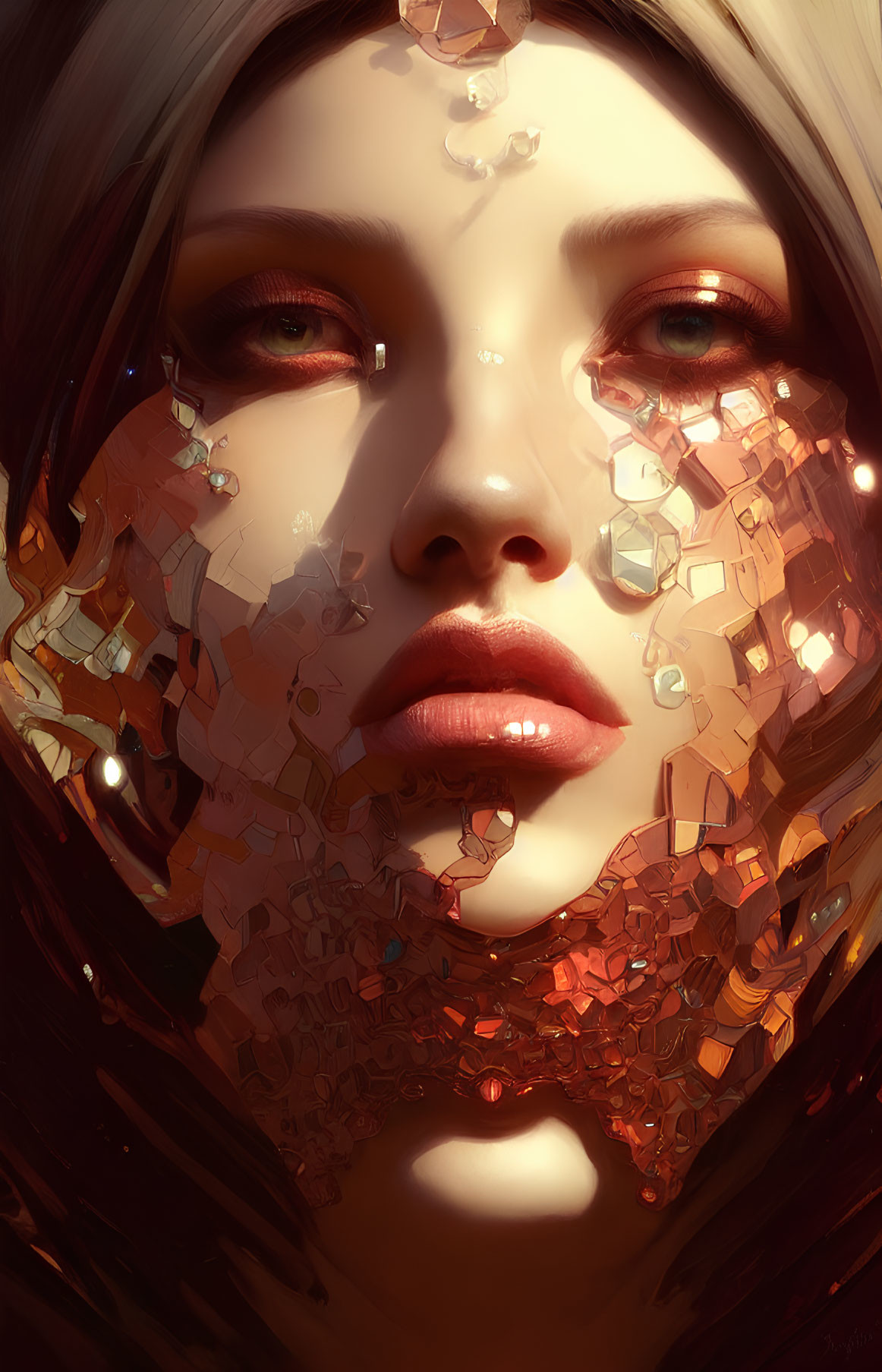 Digital Artwork: Woman with Fragmented Glowing Face