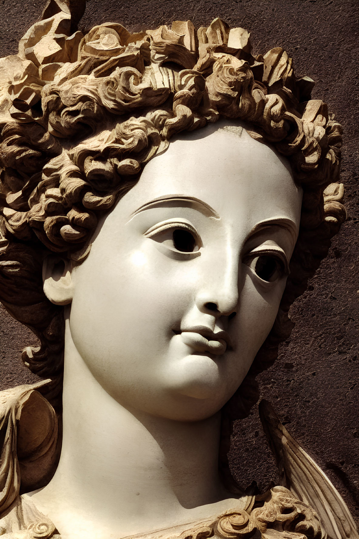 Classical Style Sculpture Bust with Detailed Hair and Serene Expression