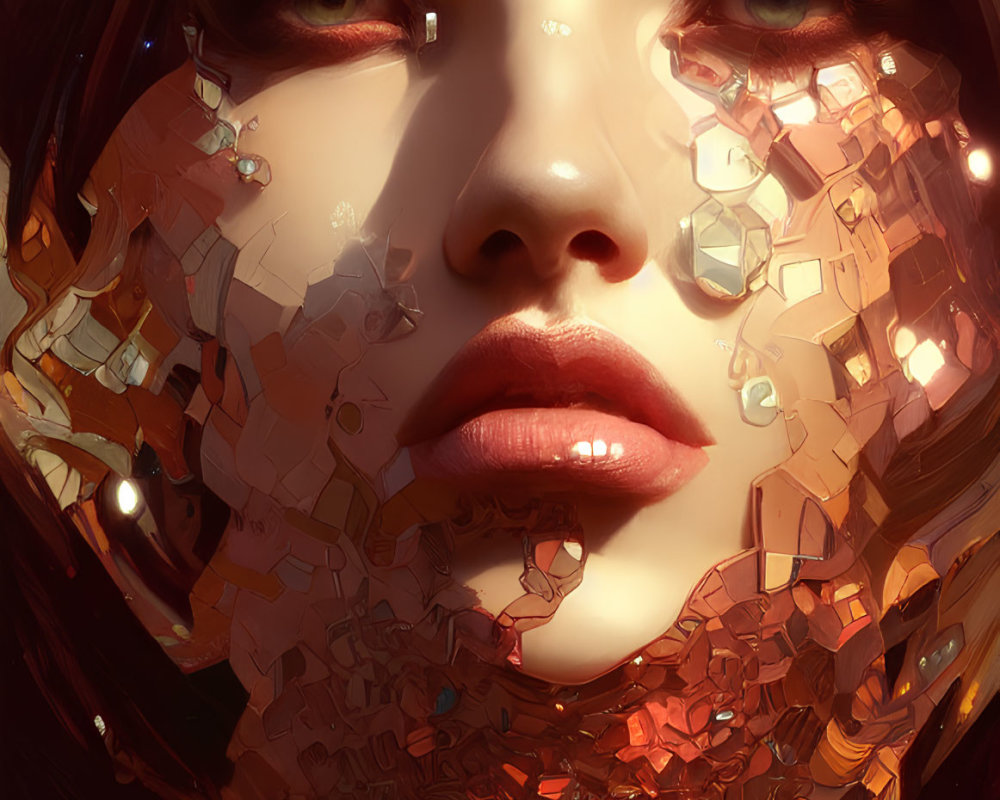 Digital Artwork: Woman with Fragmented Glowing Face