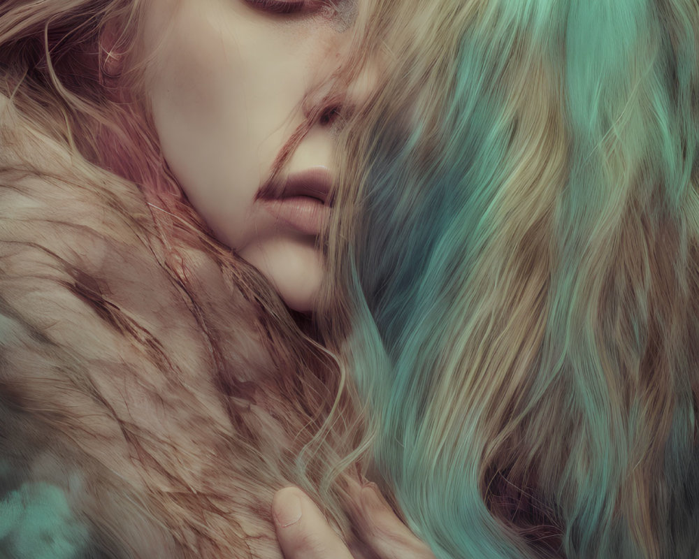 Close-Up Portrait Featuring Striking Blue Eye Makeup and Blonde to Cyan Ombre Hair