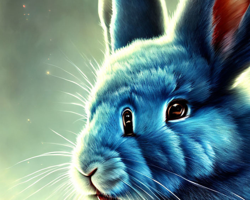 Blue rabbit digital illustration with cosmic background and radiant glow