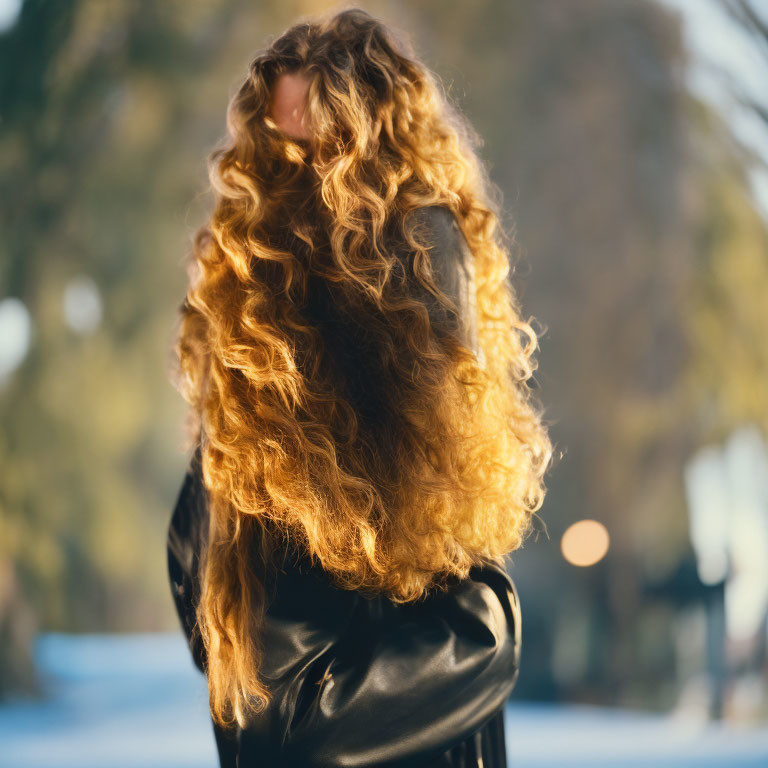 Long Curly Auburn Hair Person Outdoors in Warm Sunlight