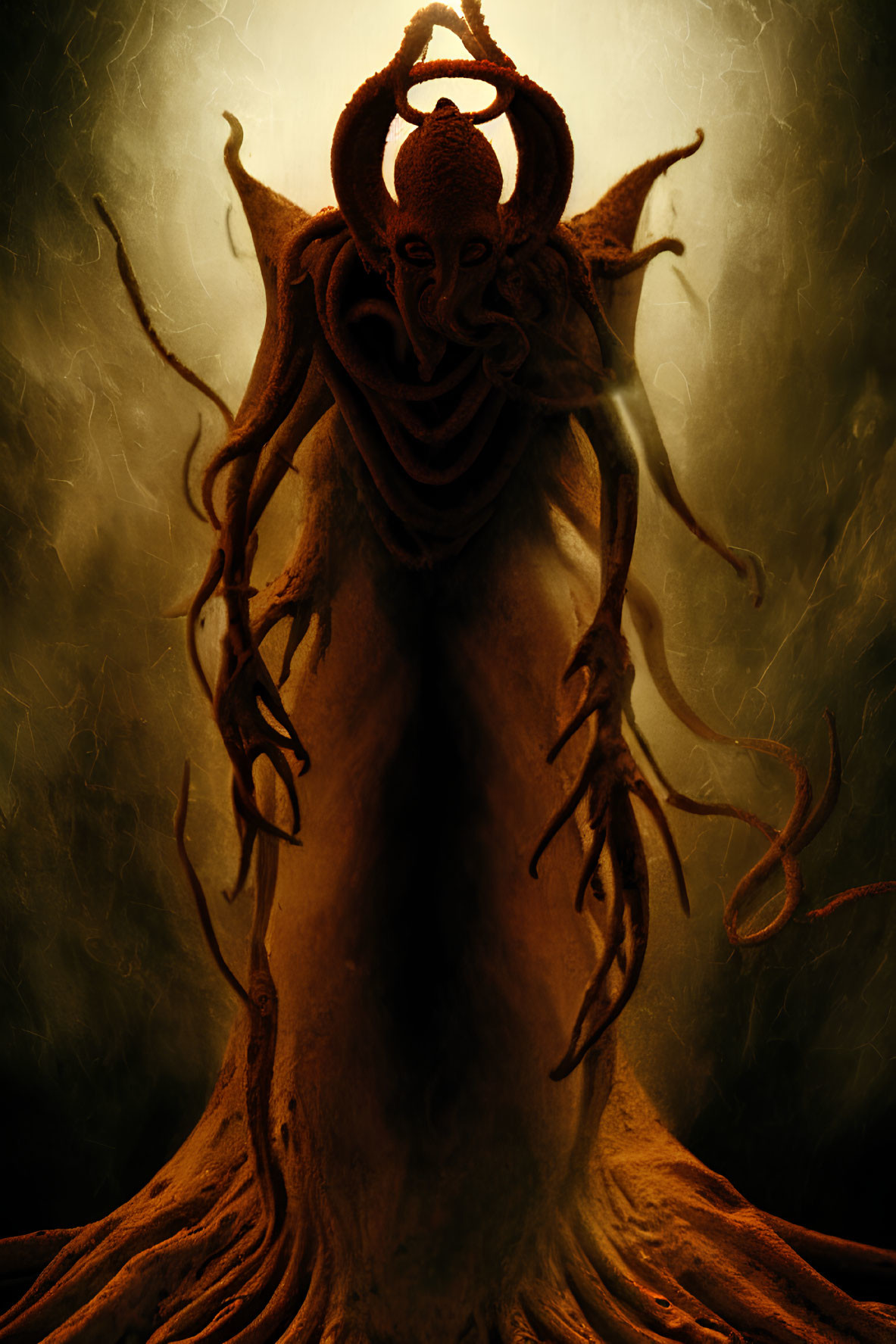 Sinister tentacled figure in dark, eerie glow