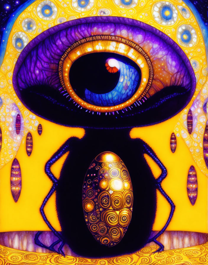 Colorful Psychedelic Eye Artwork with Beetle Motif