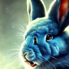 Colorful Illustration of Blue Rabbit with Glowing Eyes and Ethereal Light