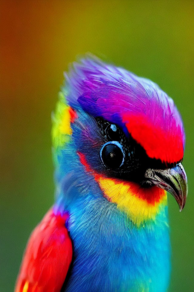 Colorful Bird with Blue, Red, Yellow, and Purple Plumage Close-Up