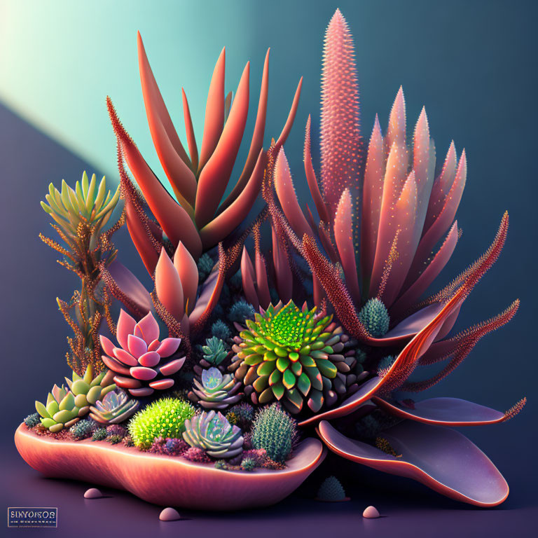 Vibrant 3D Illustration of Colorful Succulent Plants