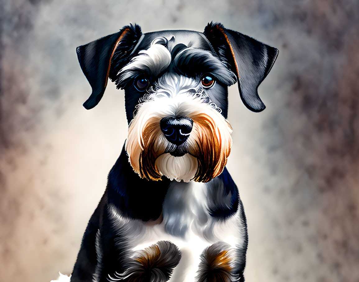 Detailed Schnauzer Illustration with Prominent Eyebrows and Bushy Beard