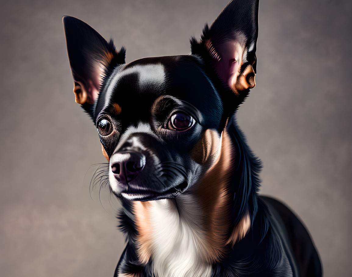 Detailed Close-Up of Chihuahua with Expressive Eyes and Black Tan Fur