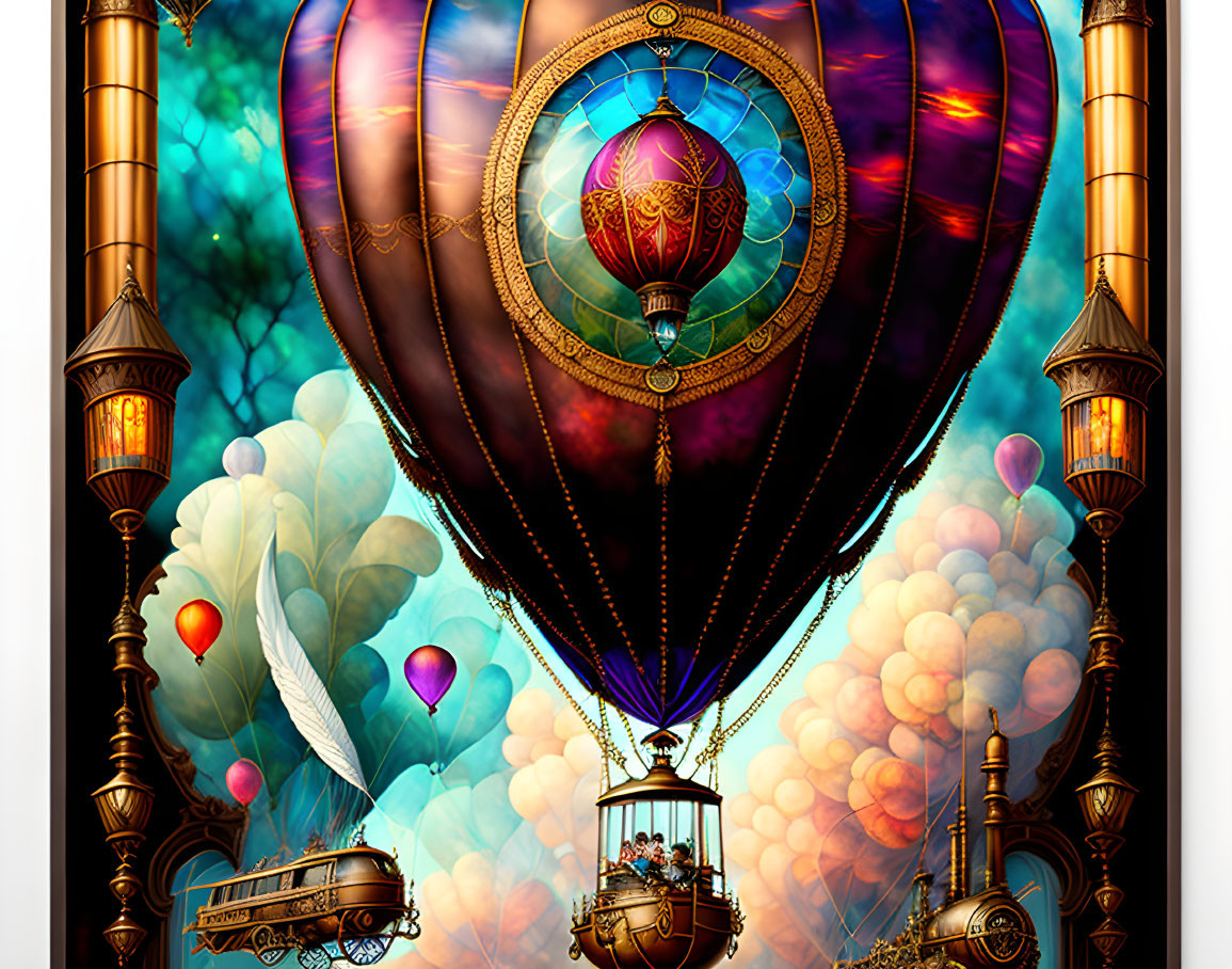 Colorful Hot Air Balloon Digital Art with Intricate Patterns