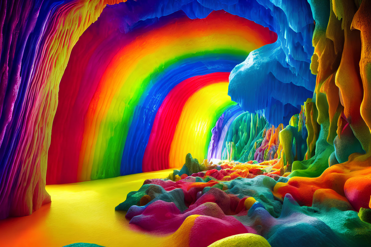 Colorful Cave with Textured Walls and Melting Wax Floor